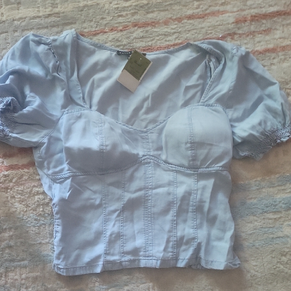 Haute Monde Sky Blue Puff Sleeve Blouse